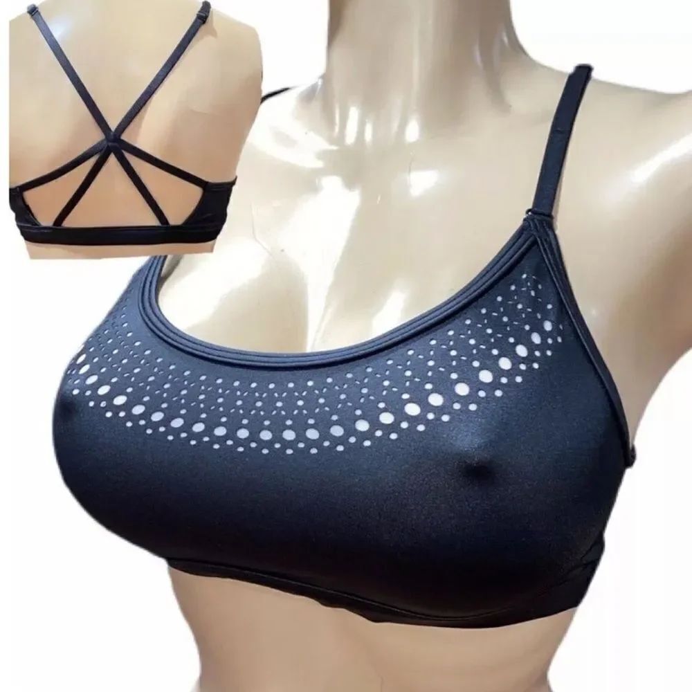 Victoria’s Secret Wet Look weightless strappy unlined sport bra black Large